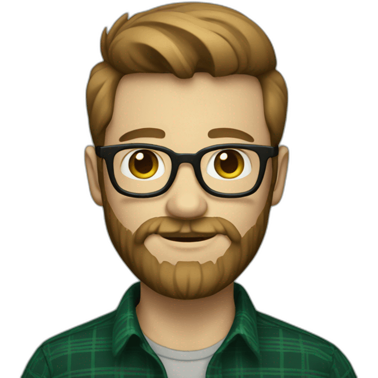 Hipster dude with beard and light brown hair wearing a dark green plaid shirt emoji