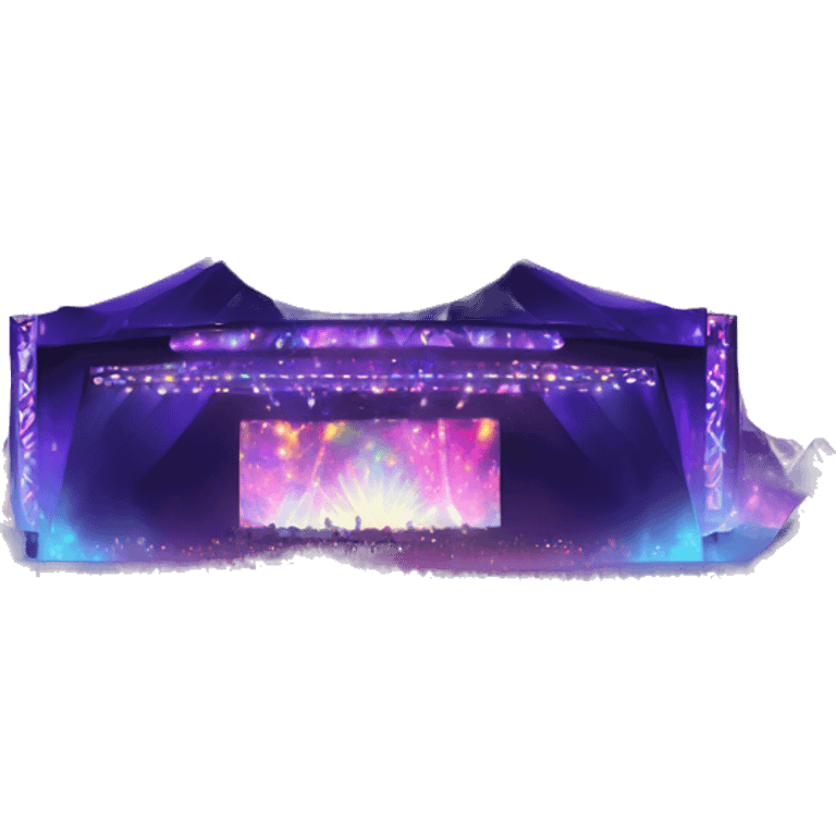 A magical EDM festival with a grand stage, glowing lights, and fireworks in the night sky. emoji