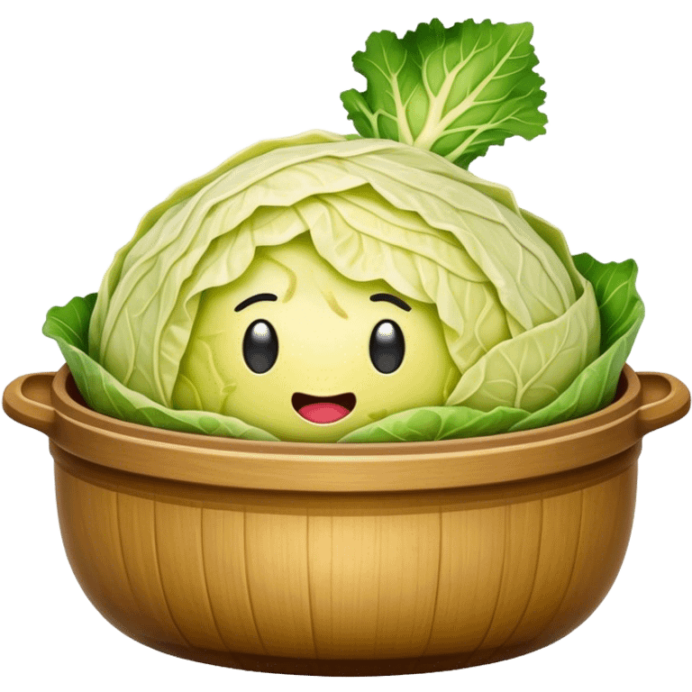 Cinematic Realistic Sauerkraut Dish Emoji, depicted as a tangy, fermented cabbage dish rendered with vibrant textures and natural, appetizing lighting. emoji