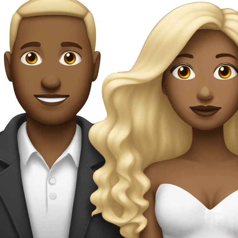 Black mixed woman with brown hair kissing white man with blonde hair emoji