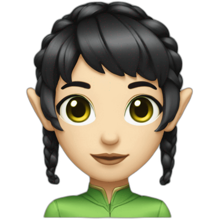 black short hair, two short braids, elf ears, robot antennae green eyes,  emoji