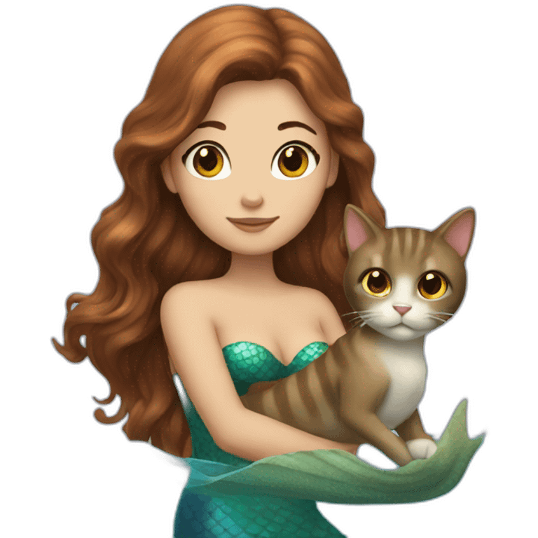 Mermaid with brown hair and cat emoji