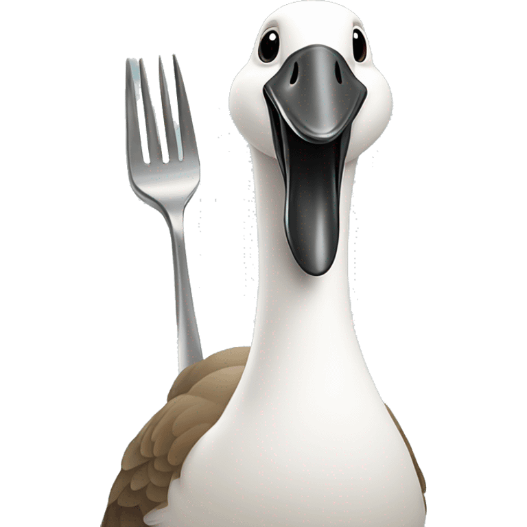 A whole Goose holding a fork in its beak emoji