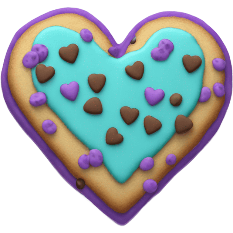 Purple teal chocolate chip heart cookie emoji