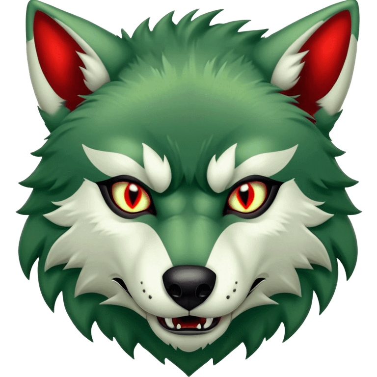 Evil Aggressive Green Wolf with red eyes emoji