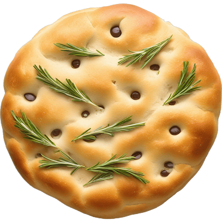 Round Focaccia with rosemary , olive and salt  emoji