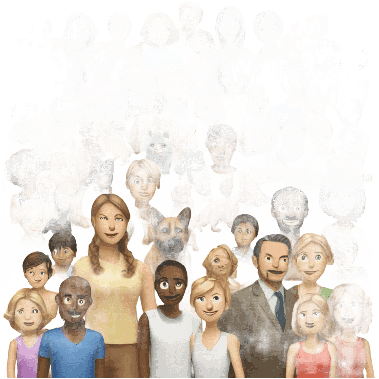 Family tree multirace  people, cats and dogs emoji