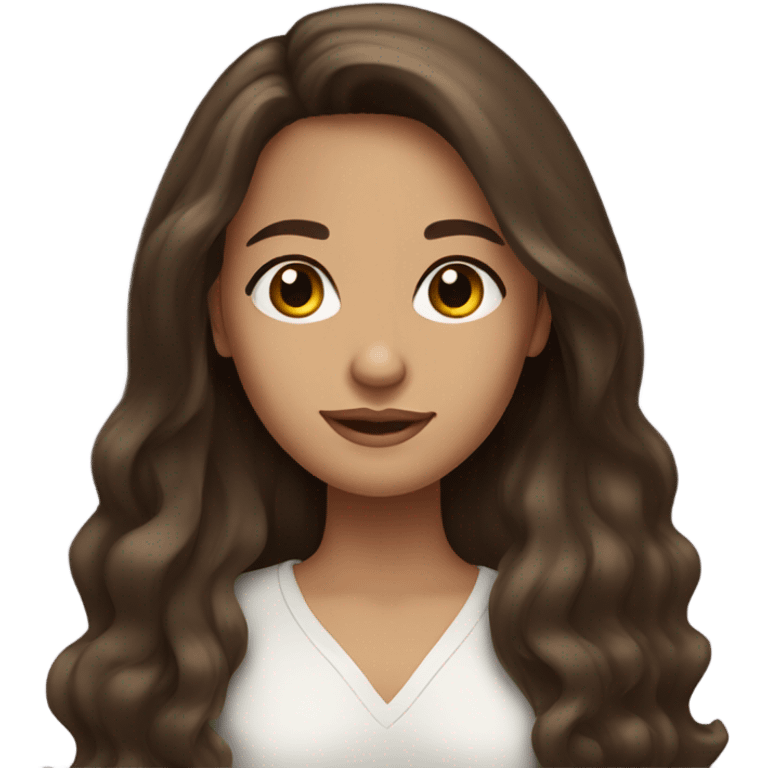 brunette girl with long wavy-straight hair, brown and brown eyes emoji