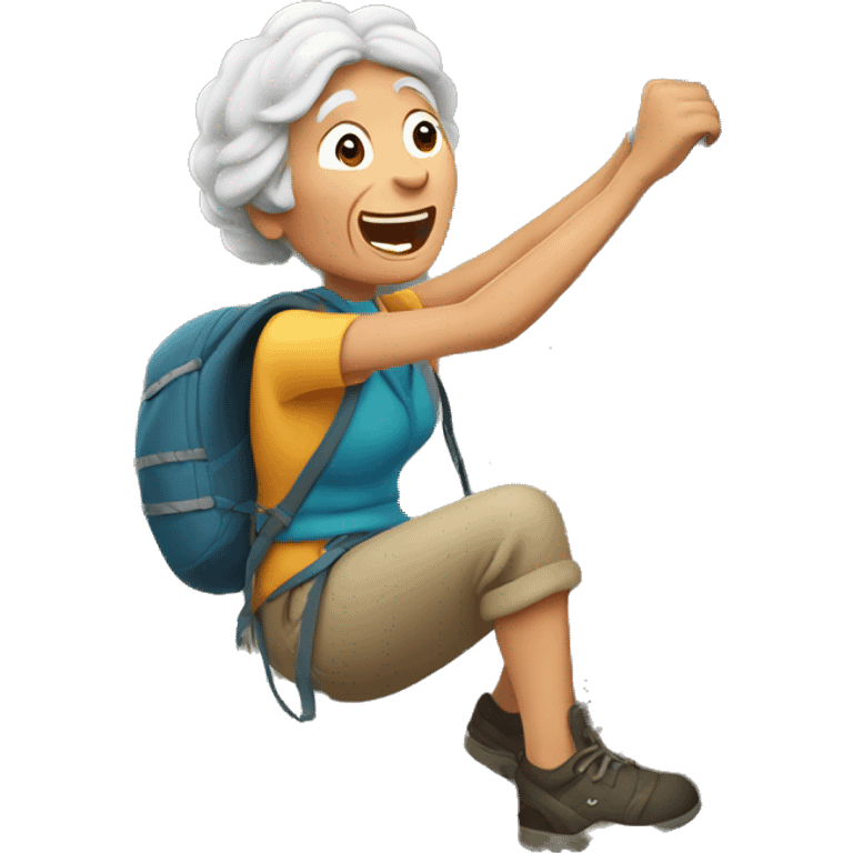 old woman climbing a rock emoji