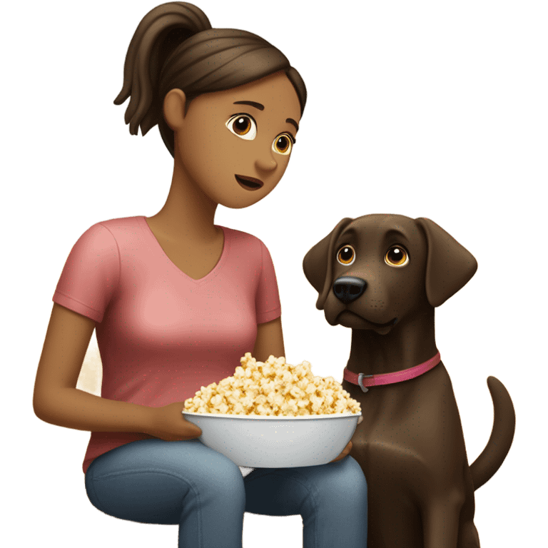 Brown lab watching movie with girl owner emoji