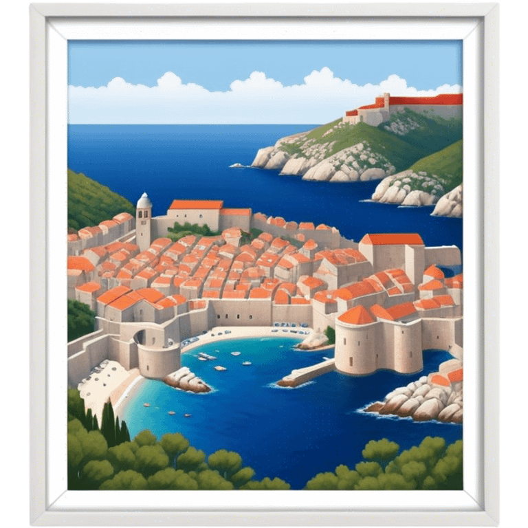 Dubrovnik – Cinematic Realistic Dubrovnik, depicted as a stunning coastal city with red-tiled roofs and ancient stone walls, set against the deep blue Adriatic Sea under warm Mediterranean light, rendered with rich textures that capture its enchanting beauty. emoji