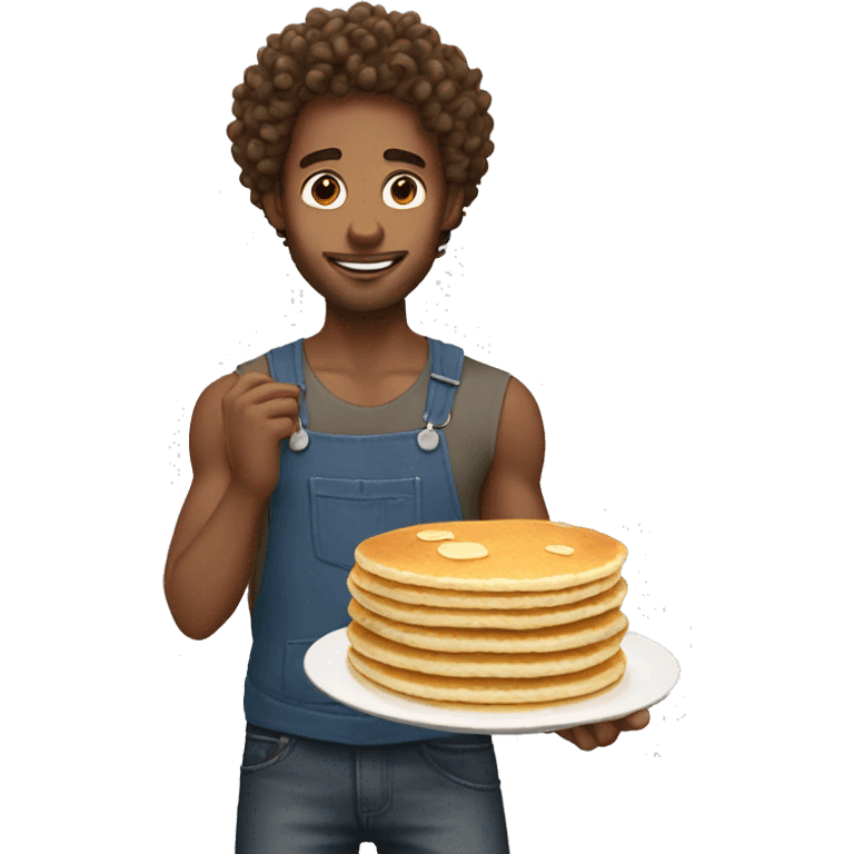 boyfriend with curly hair making pancakes emoji