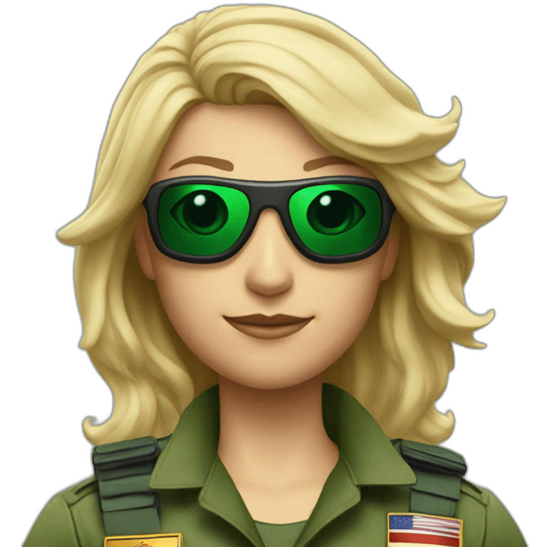 Blonde military Pilot with green uniform which is has a Turkish flag on right arm, pilot badge on chest, wearing sunglasses   emoji