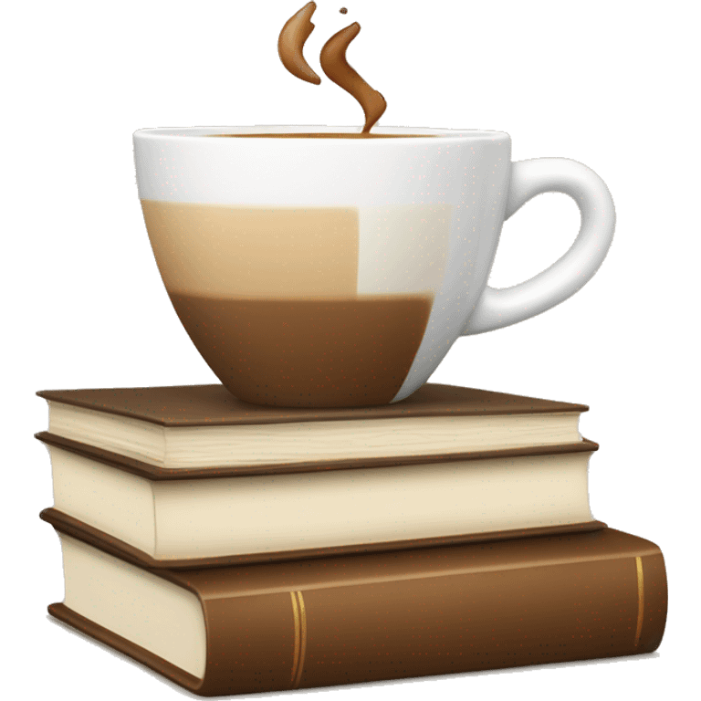 white cup of coffee on top of a small stack of brown and beige books emoji