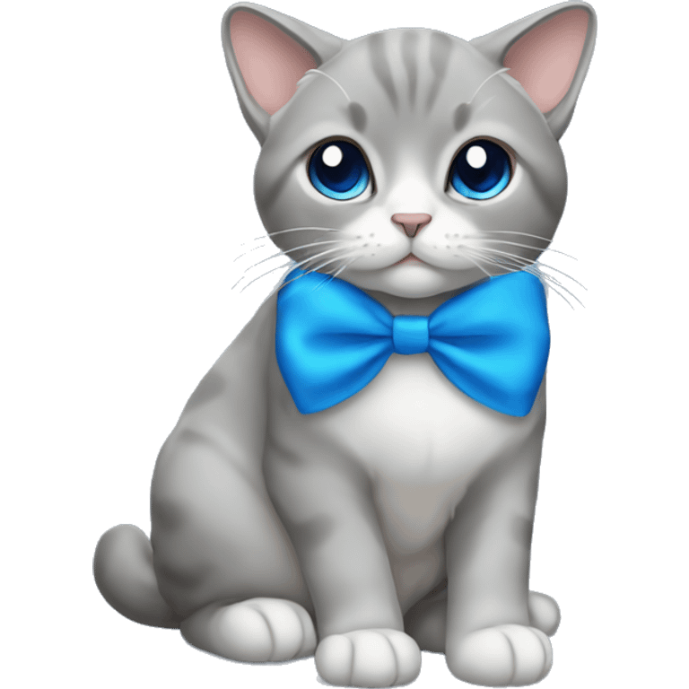 gray lop-eared cat with a blue bow emoji