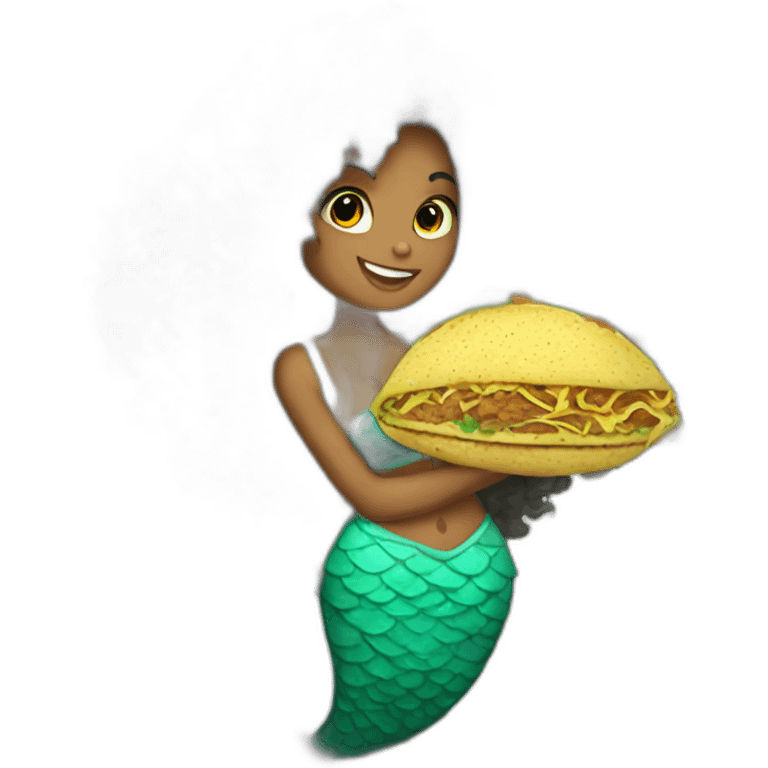 curly girl mermaid with a taco in hand emoji