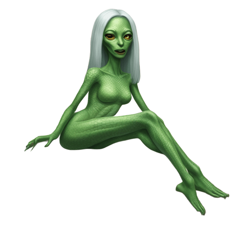 a Reptilian alien woman laying on the bed emoji