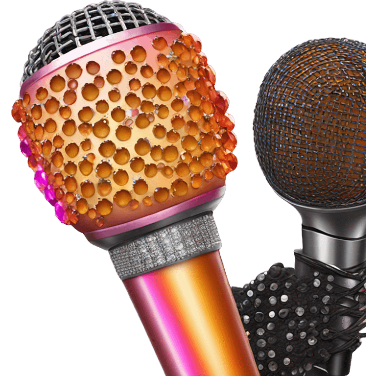 Orange and pink gradient handheld microphone with rhinestones  emoji