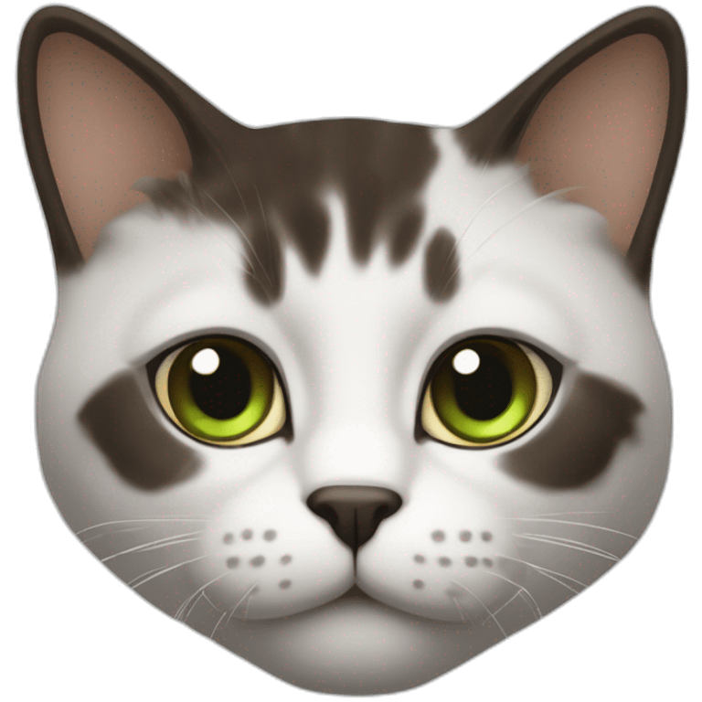 Chat 99% blanc, poil long, yeux verts, haut de la tête marron avec une tache noire emoji