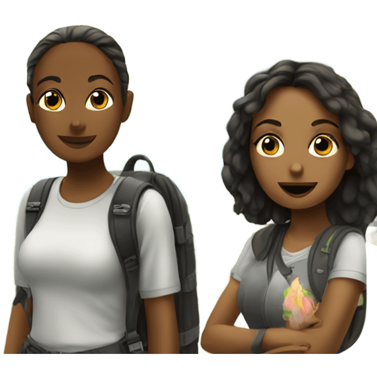 Two girls travel to tropical island  emoji