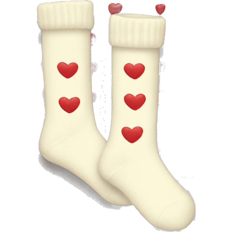 Cream socks with red hearts emoji