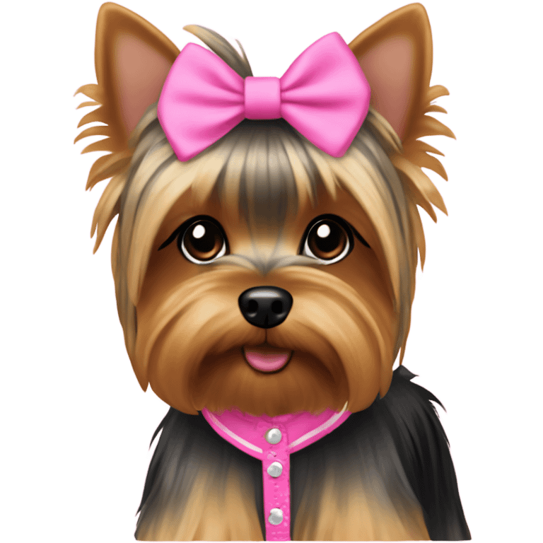 Yorkie wearing pink desss emoji