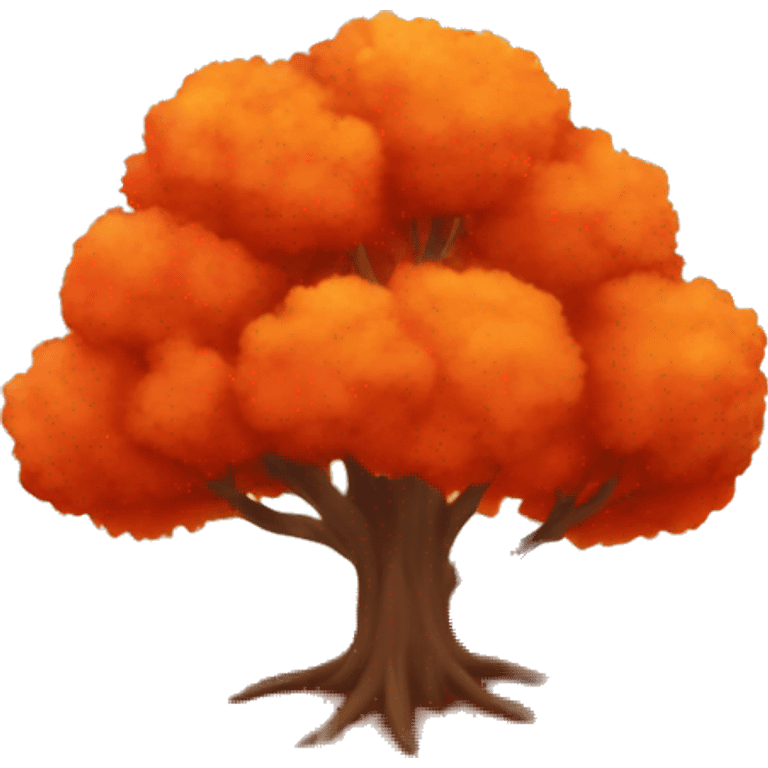 red and orange fall tree with detail and leaves on the ground  emoji