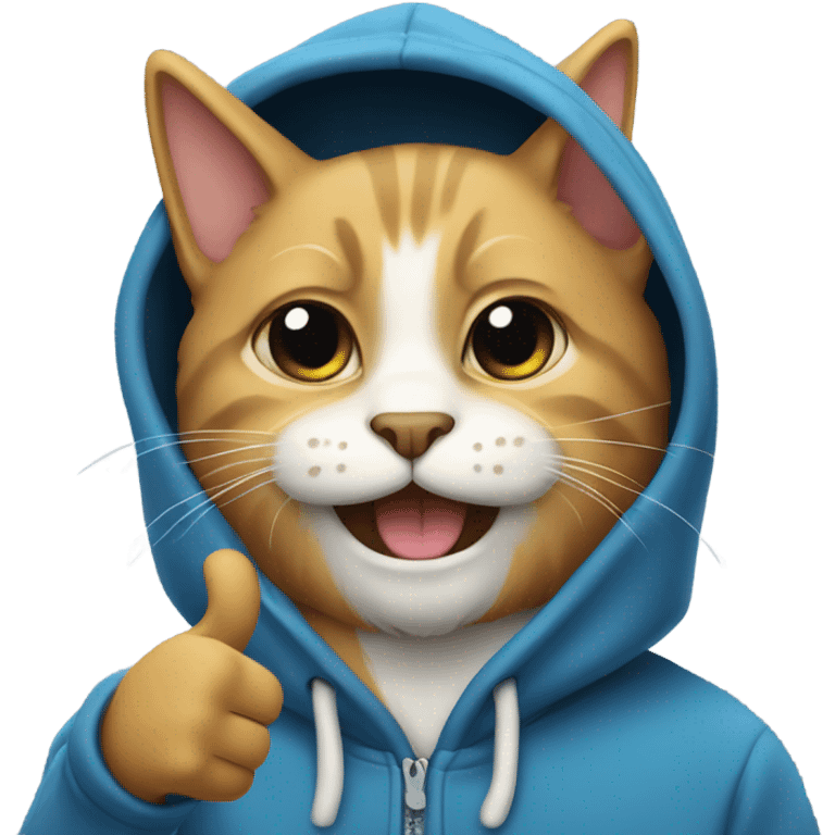 Cat with beard and hoodie , thumbs up emoji