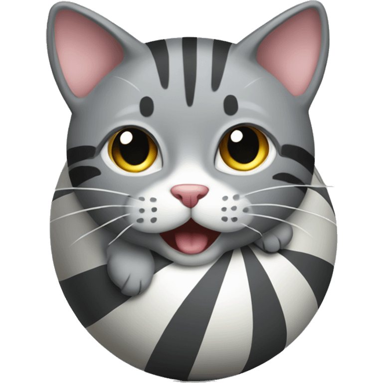 A gray striped cat is playing with a ball  emoji