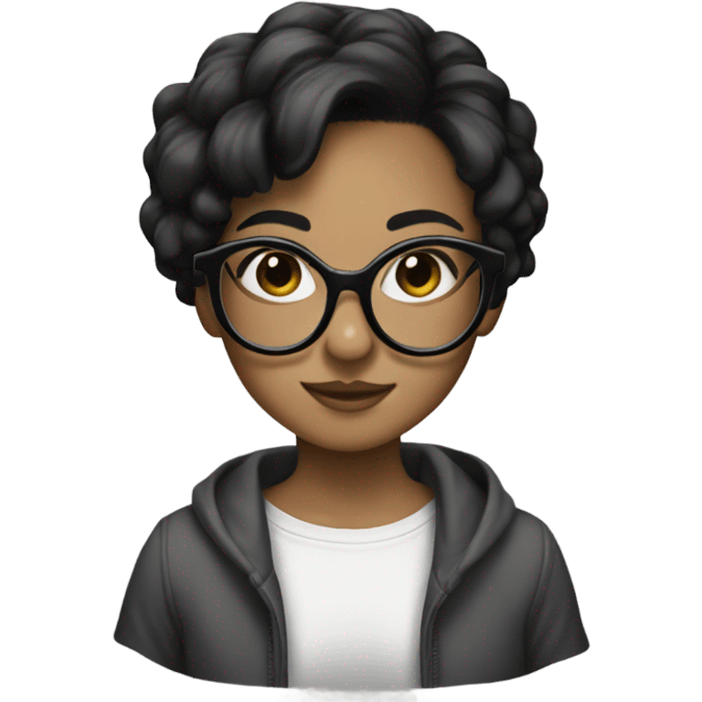 Cute girl with short black hair and big black glasses emoji