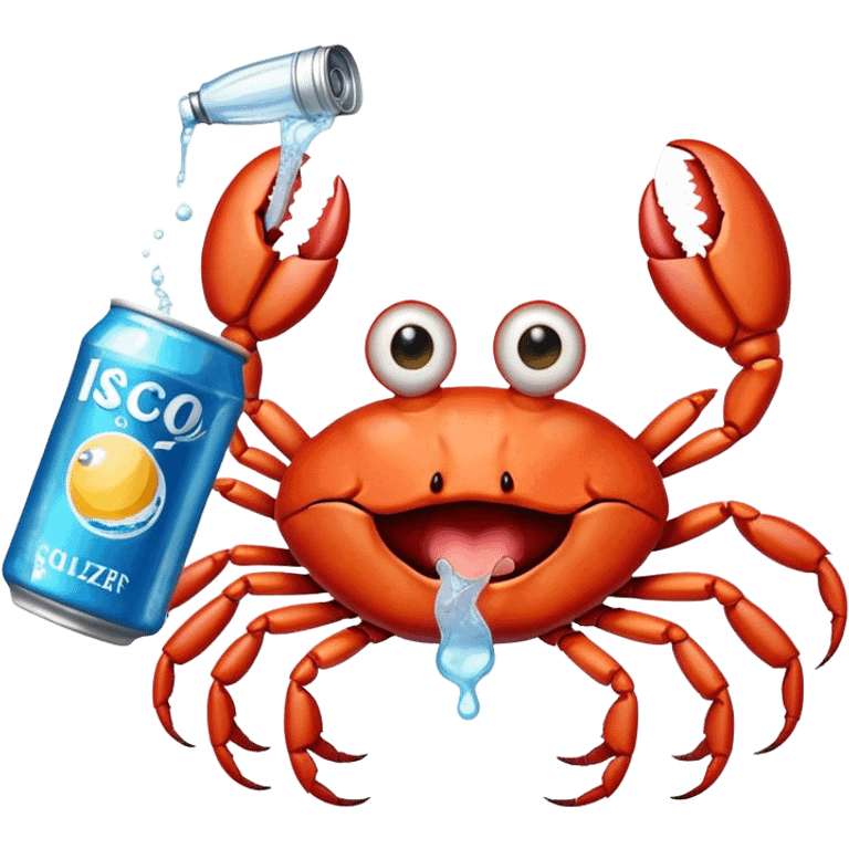 Crab holding a seltzer emoji