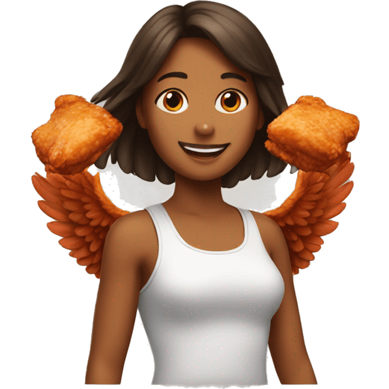 a girl flying with two bbq chicken wings on her back emoji