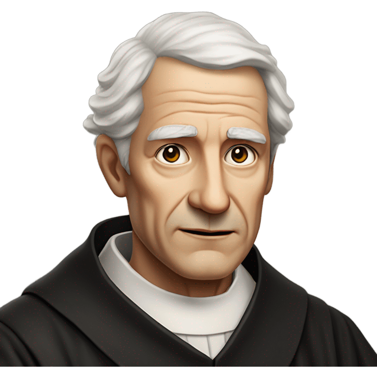 "An older man with thinning white hair, a weathered face, and a solemn expression. He wears a black robe with a clerical collar and holds a Bible or rosary, standing in a modest church." emoji