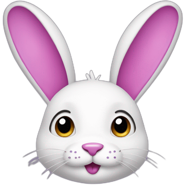 A pink rabbit with big ears, a white moustache and a big purple mouth emoji