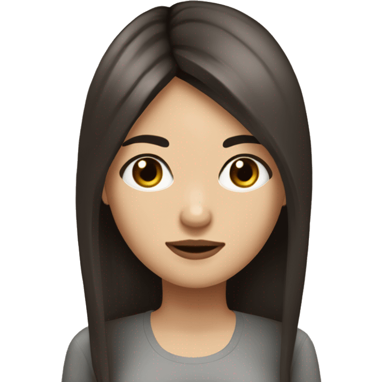 brunette girl, medium straight hair, black eyes ￼ emoji