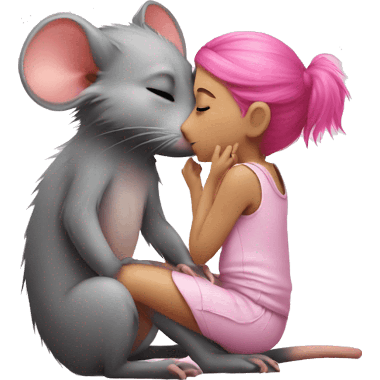 rat kissing a girl with pink hair emoji