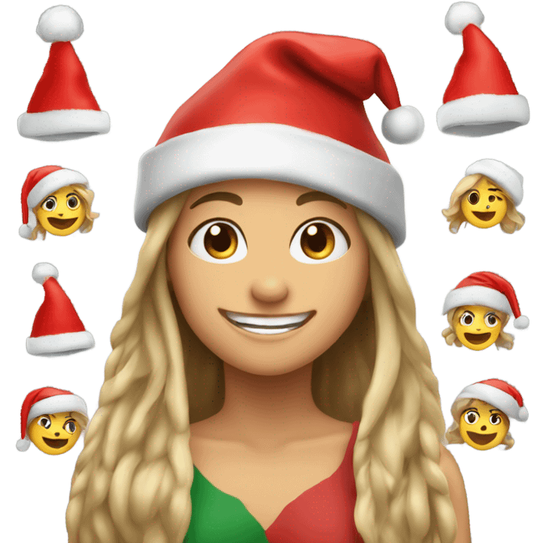 happy girls with long hair with Christmas hats emoji