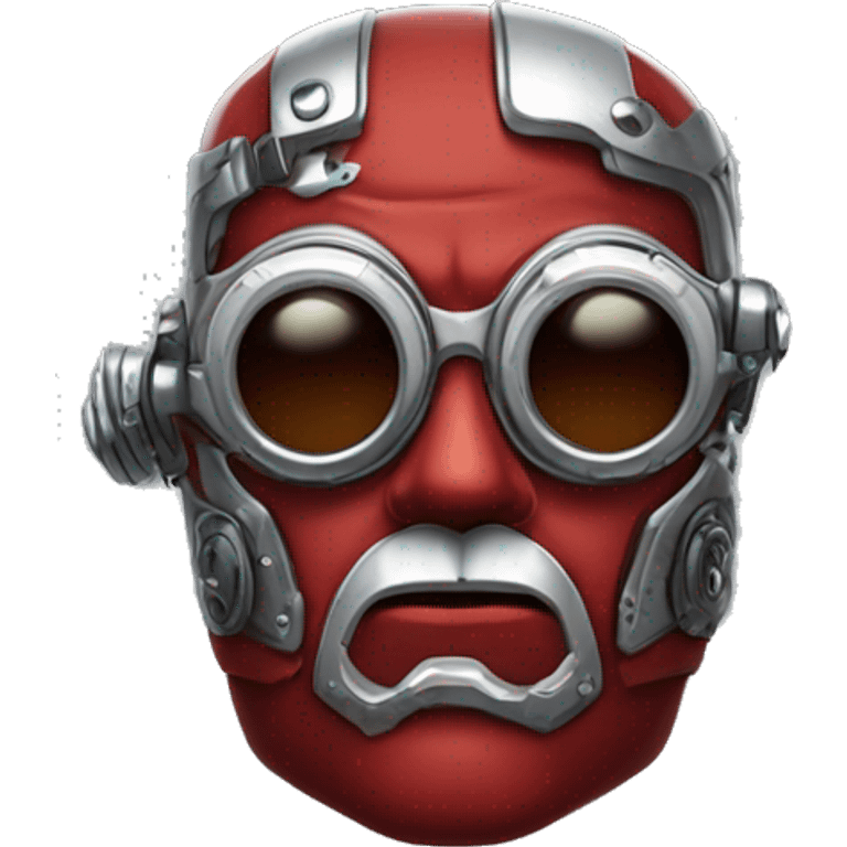 Red skin male cyborg head with white goatee and silver steampunk goggles emoji