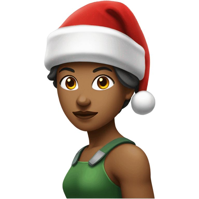 spartan female wearing red santa hat emoji