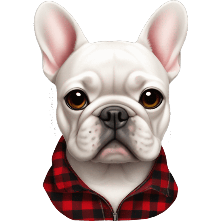 French bulldog wearing a black and red checkered flannel emoji