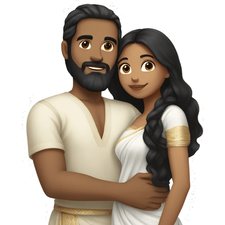 Light skin;Black long hair girl  in a white saree hugging with a man with black beard and short hair on top emoji