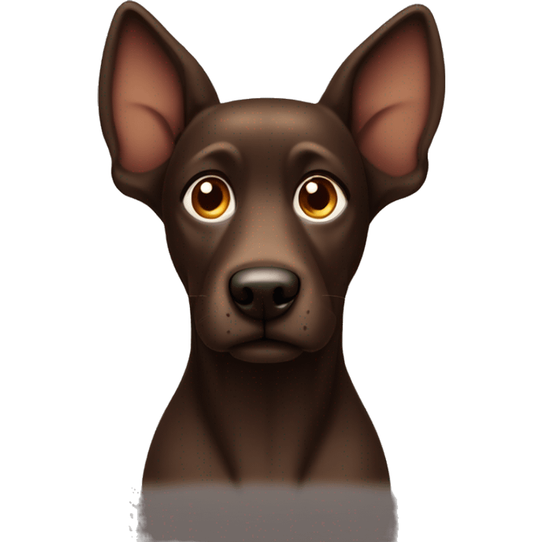 Dark brown dog with one ear half up and one ear down with a long snout darker brown only emoji