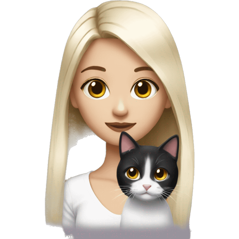 Girly hair girl with black and white cat emoji