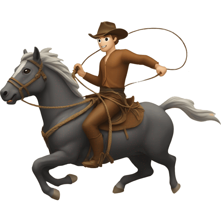 man with a lasso in his hand, riding a horse that is running behind an ox emoji