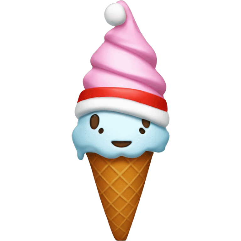 Ice cream cone with a Santa hat emoji