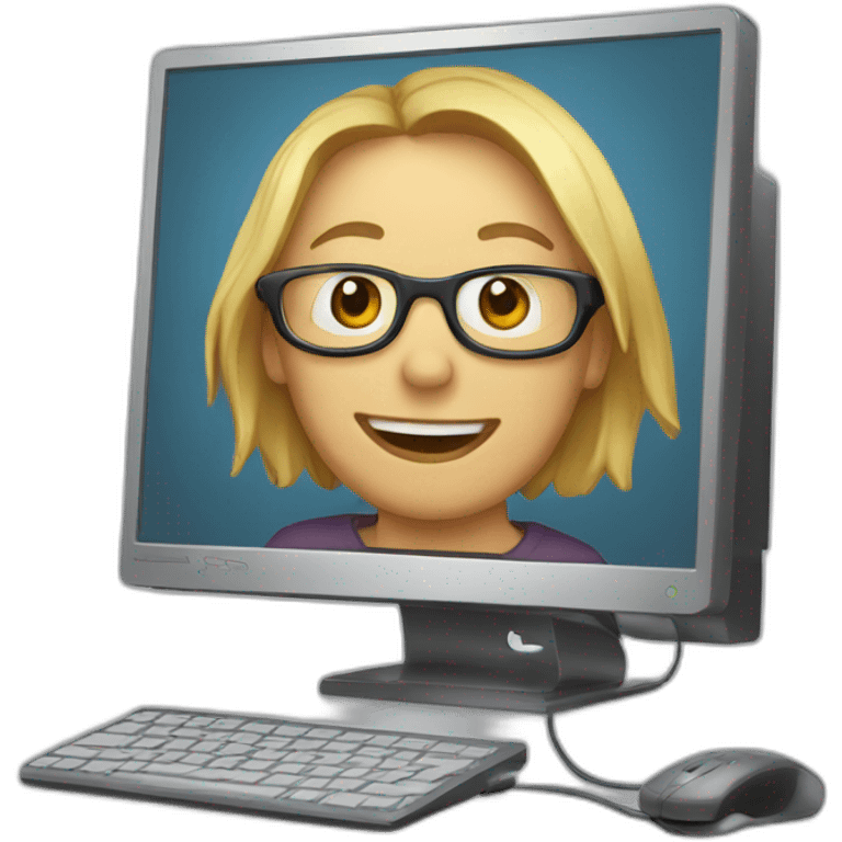 computer with the video call on the screen emoji