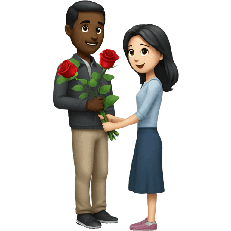 The guy gives the girl a rose emoji