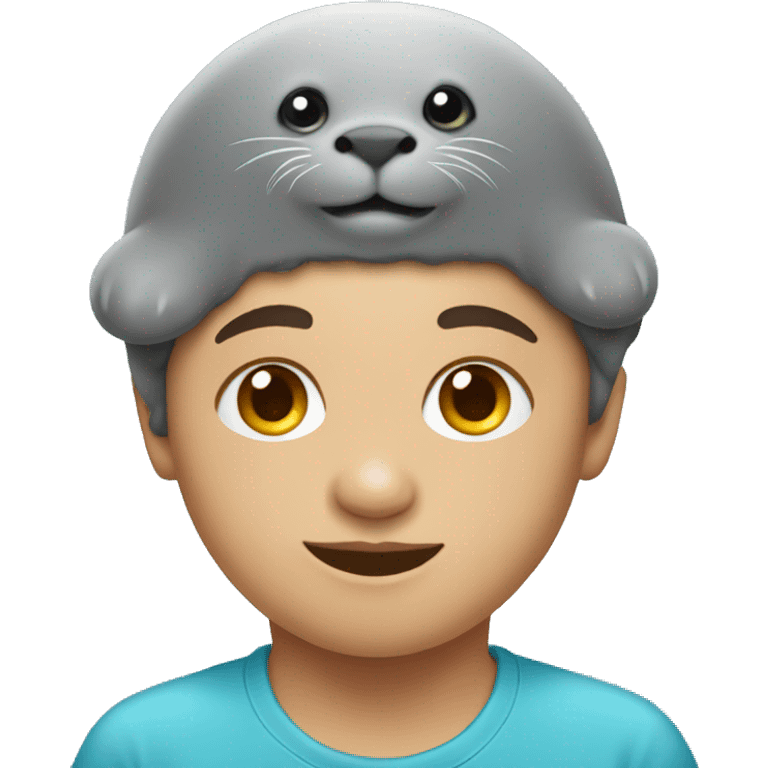 kid who has a pregnant seal on his  head emoji