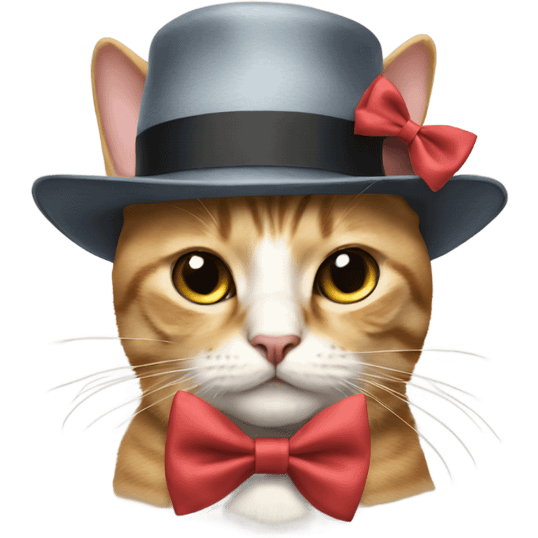 Cat wearing a bow tie and hat emoji