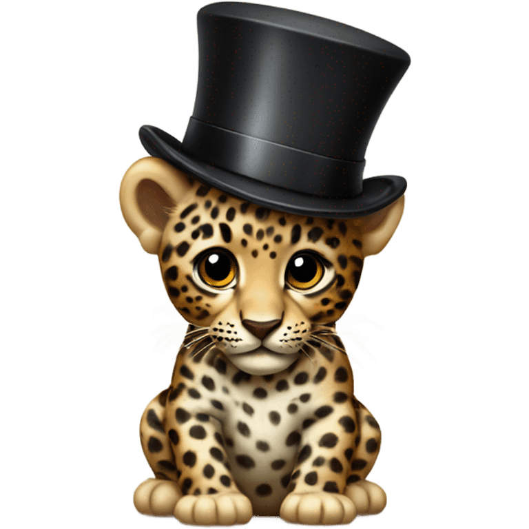 Baby ￼ leopard with a top hat on emoji